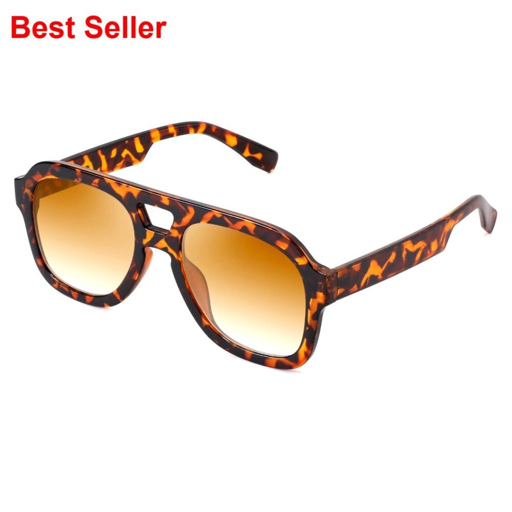 Large Square Aviator Sunglasses UV400 Protection Trendy Double Bridge Frame